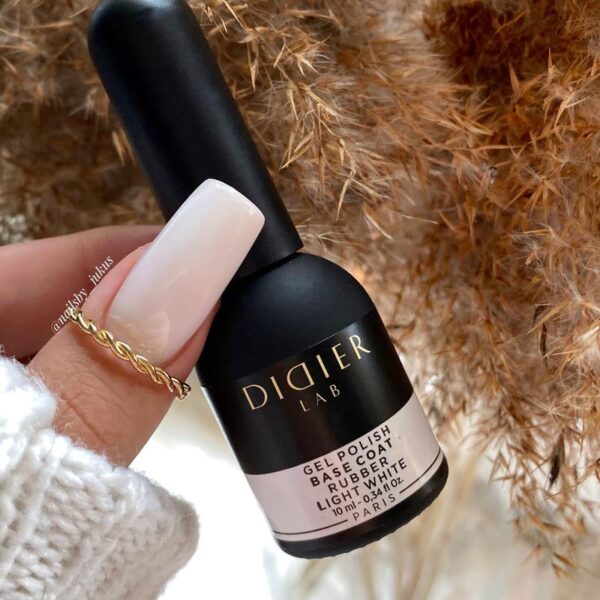 Gel polish, Rubber base coat, light white, 10ml - imagine 2